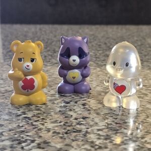 Care Bears Themed Mini Figures- Yellow, Purple, and Clear